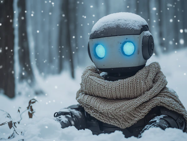 Robot in Snowy Forest