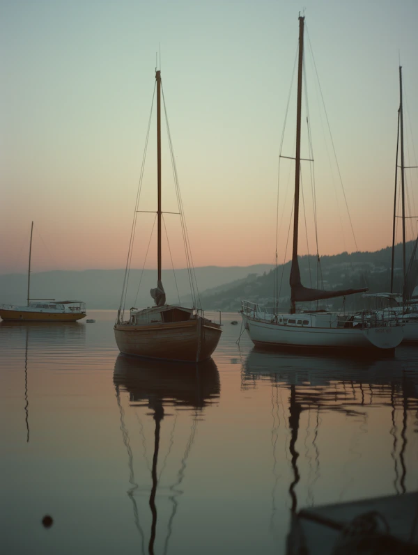 Serene Sunset Sailboats