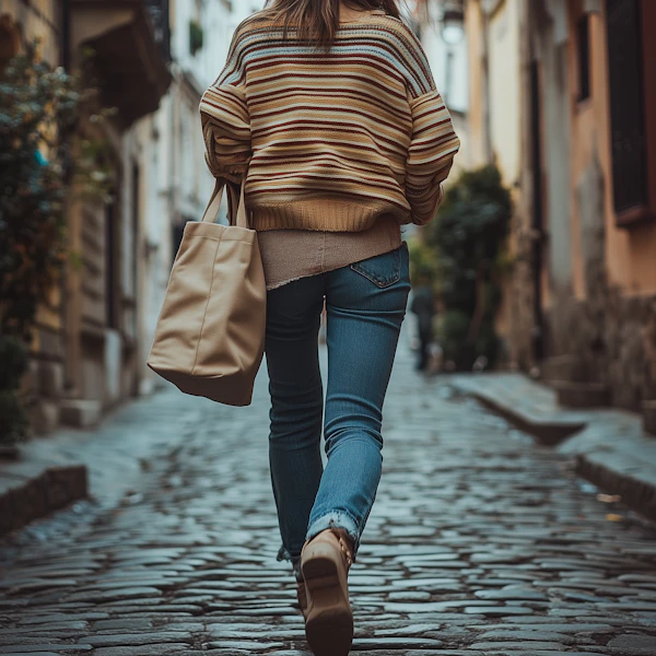 Person Walking on Cobblestone Street