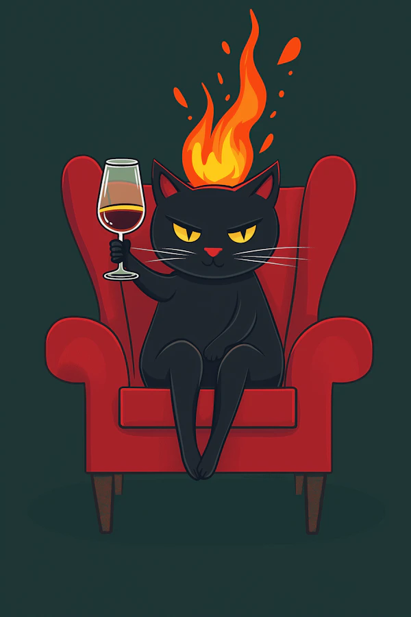 Cat on Flame Armchair