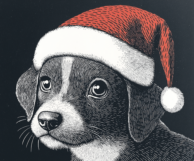 Puppy in Santa Hat Illustration