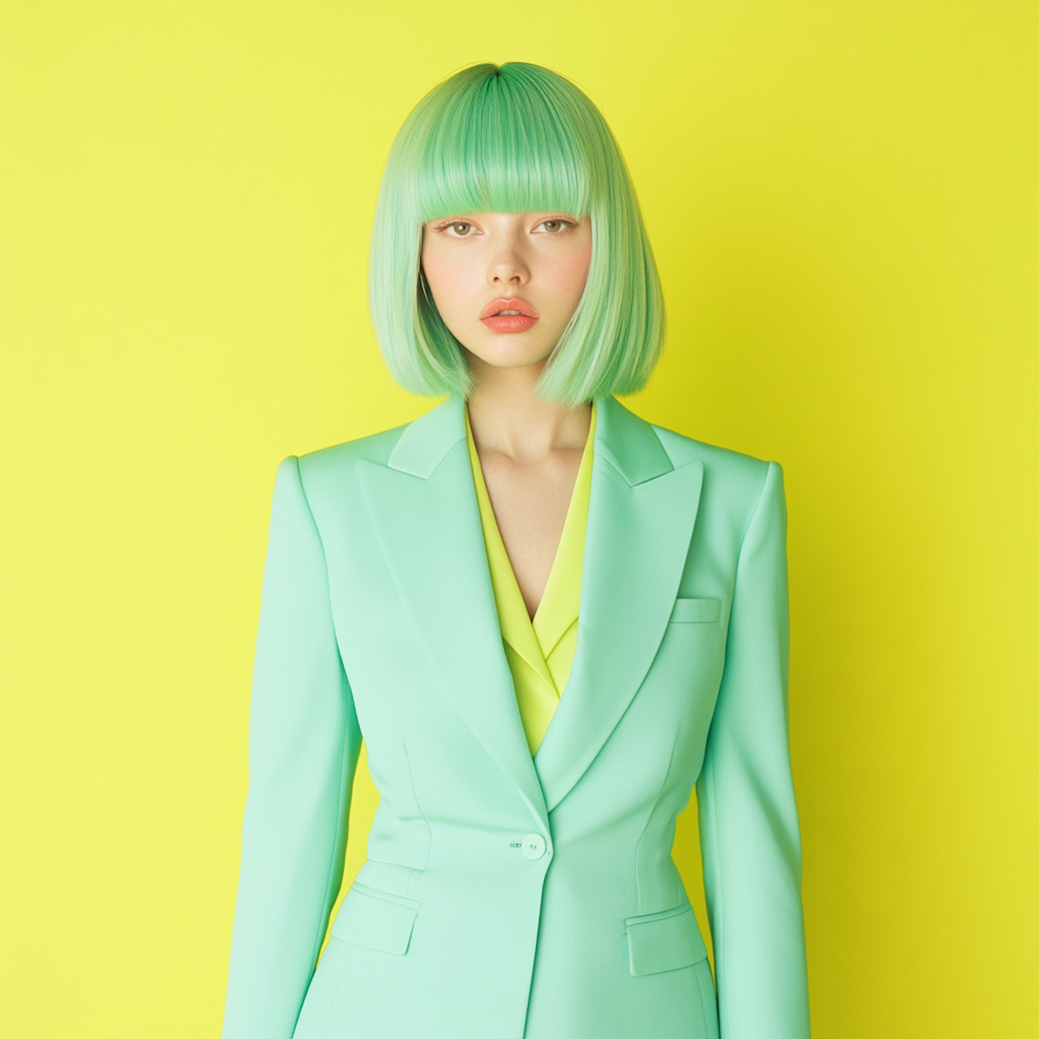 Person with Mint Green Hair and Blazer