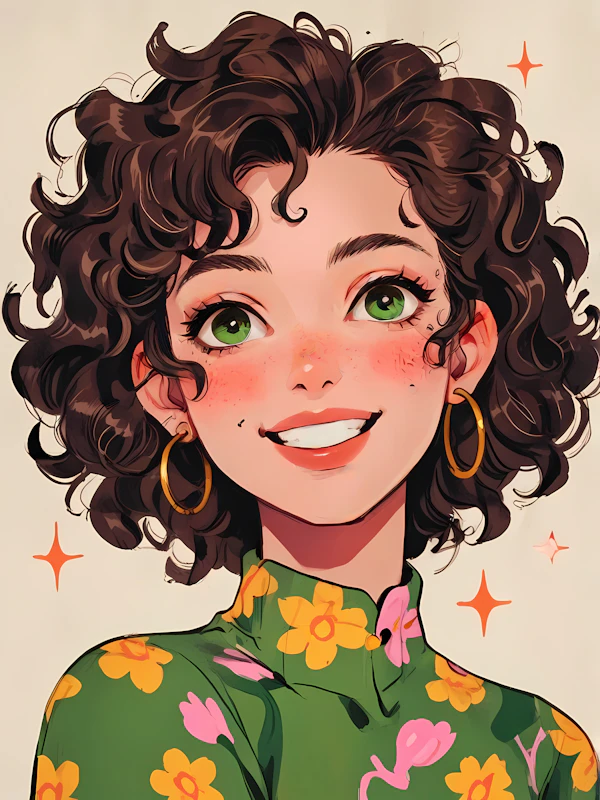 Vibrant Illustration of Joyful Woman