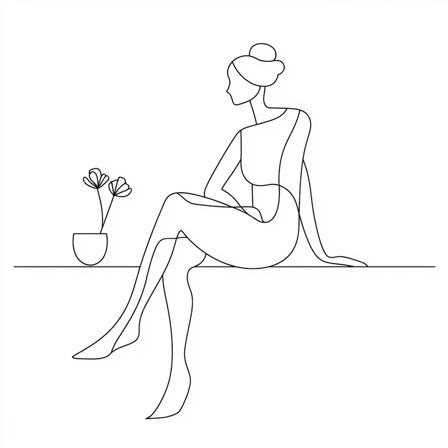 Minimalist Line Drawing of a Seated Woman