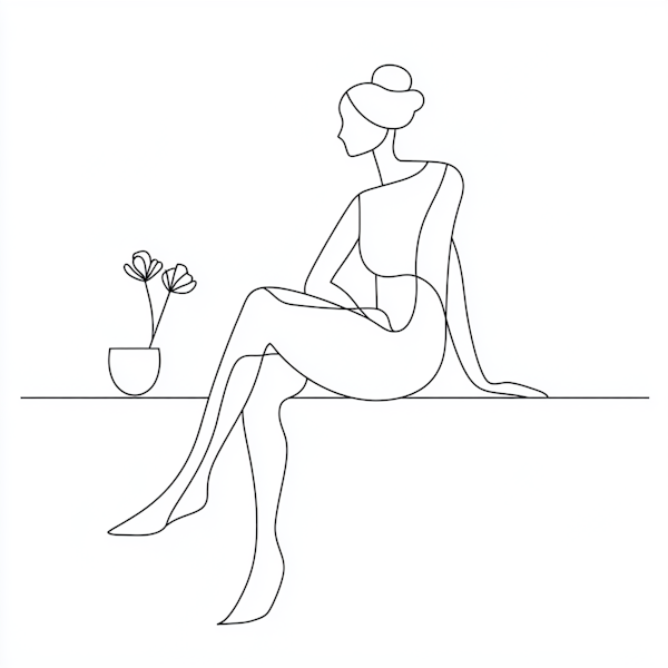 Minimalist Line Drawing of a Seated Woman