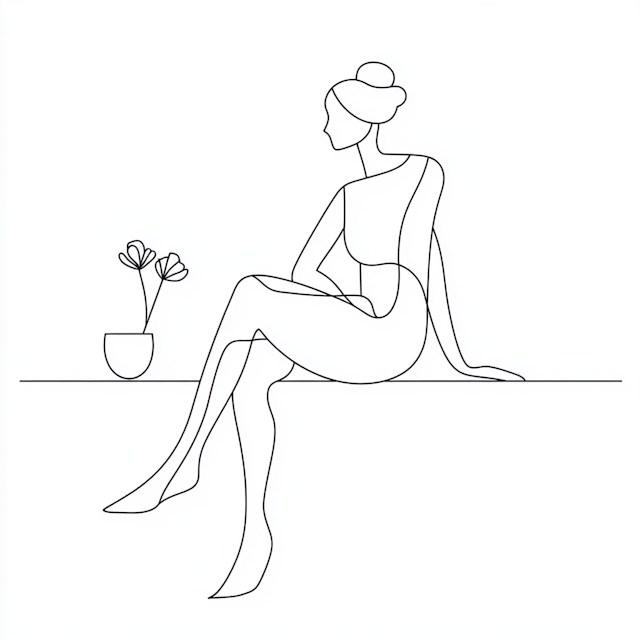 Minimalist Line Drawing of a Seated Woman