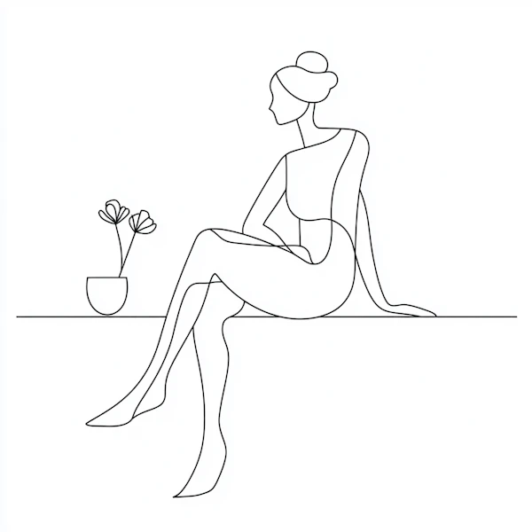 Minimalist Line Drawing of Seated Woman