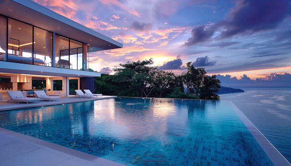 Luxurious Modern House at Sunrise/Sunset