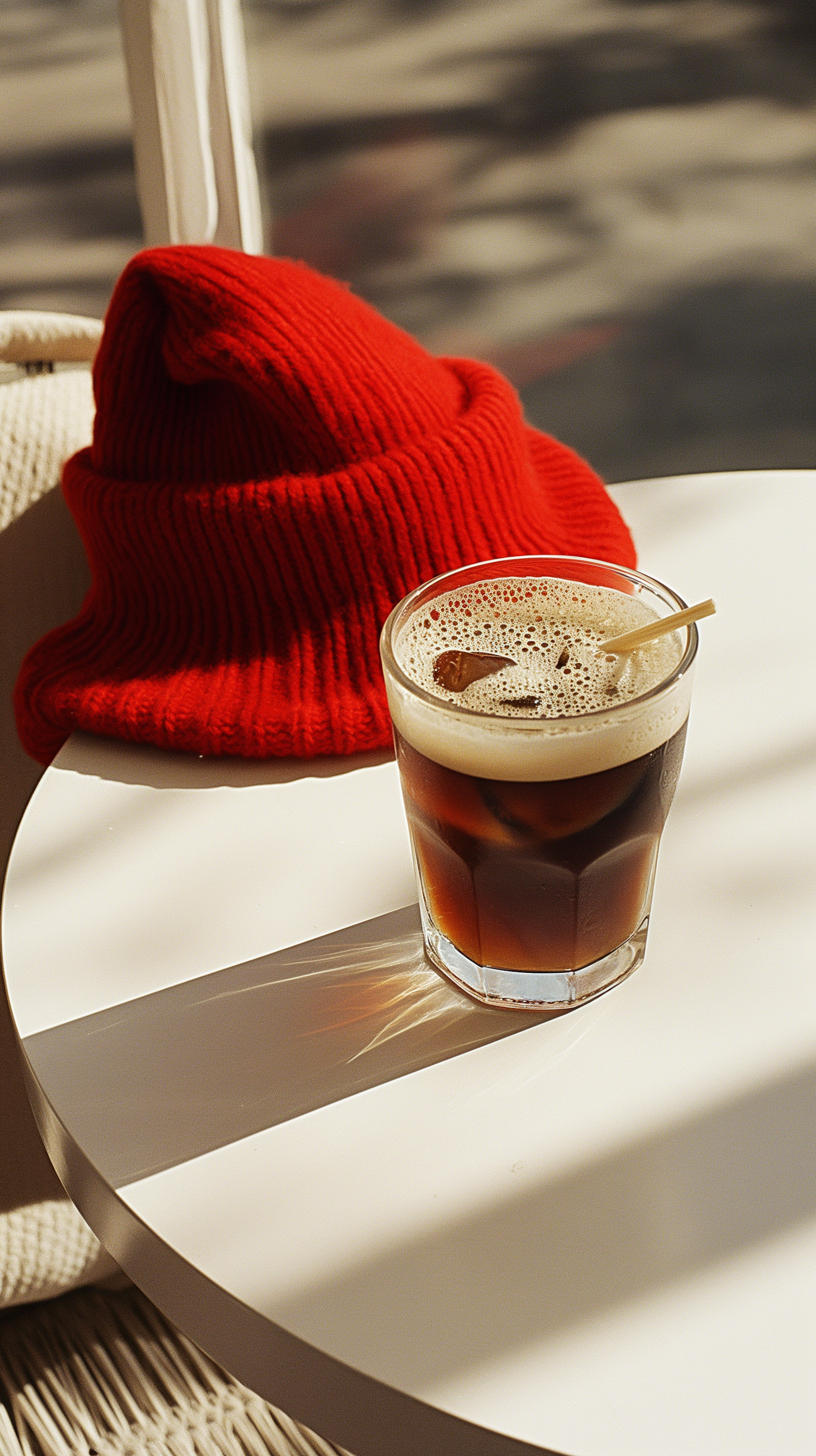 Sunny Day Iced Coffee with Red Hat