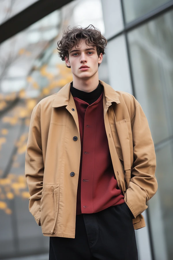 Young Man in Urban Autumn Setting