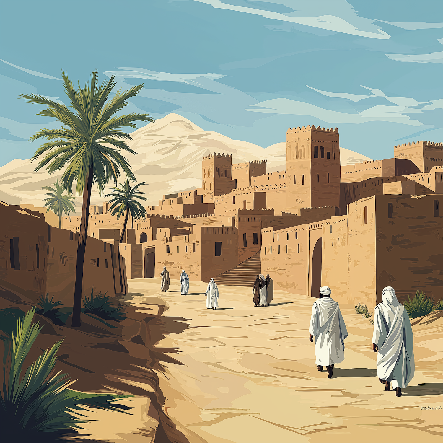 Desert Scene with Traditional Robes