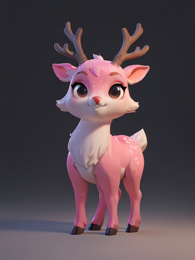 3D Cartoon Pink Deer