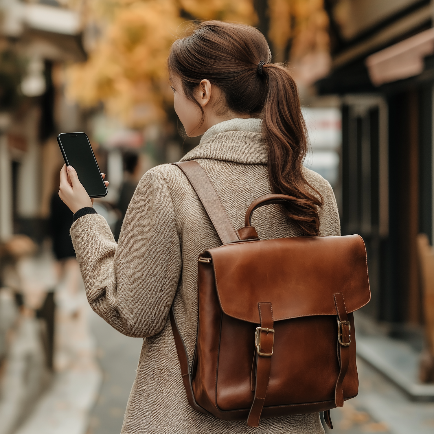 Woman with Smartphone in Autumn