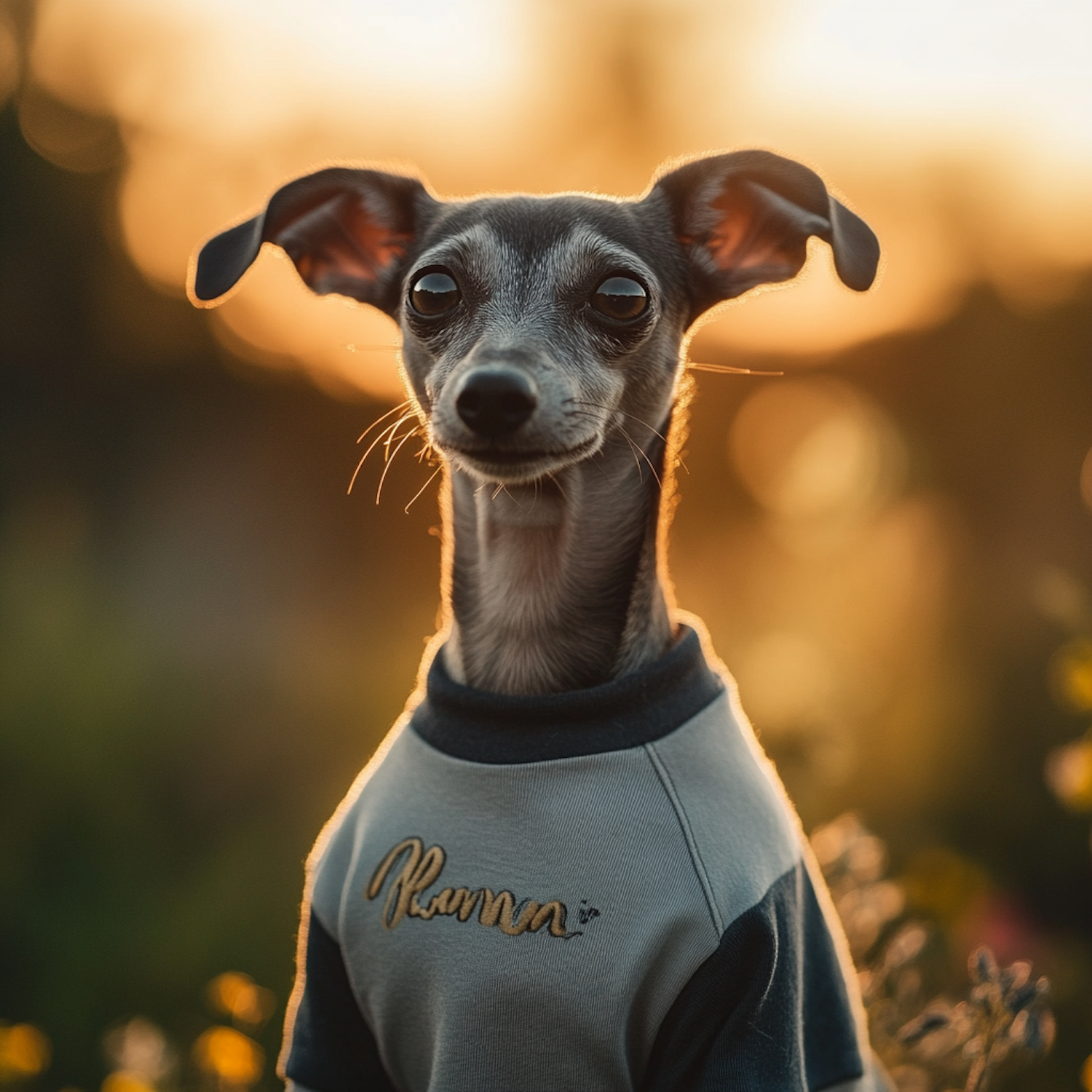 Stylish Italian Greyhound at Sunset