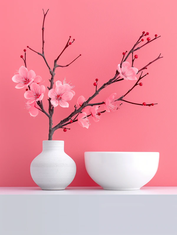 Elegant Still Life with Pink Blossoms