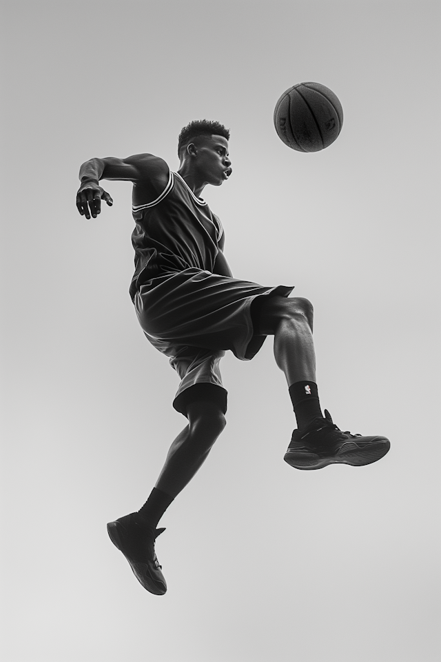 Intense Basketball Play in Monochrome