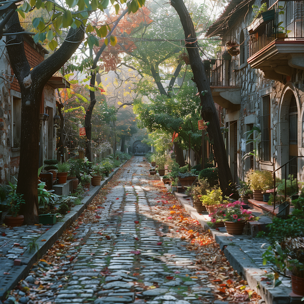 Cobblestone Street in Fall