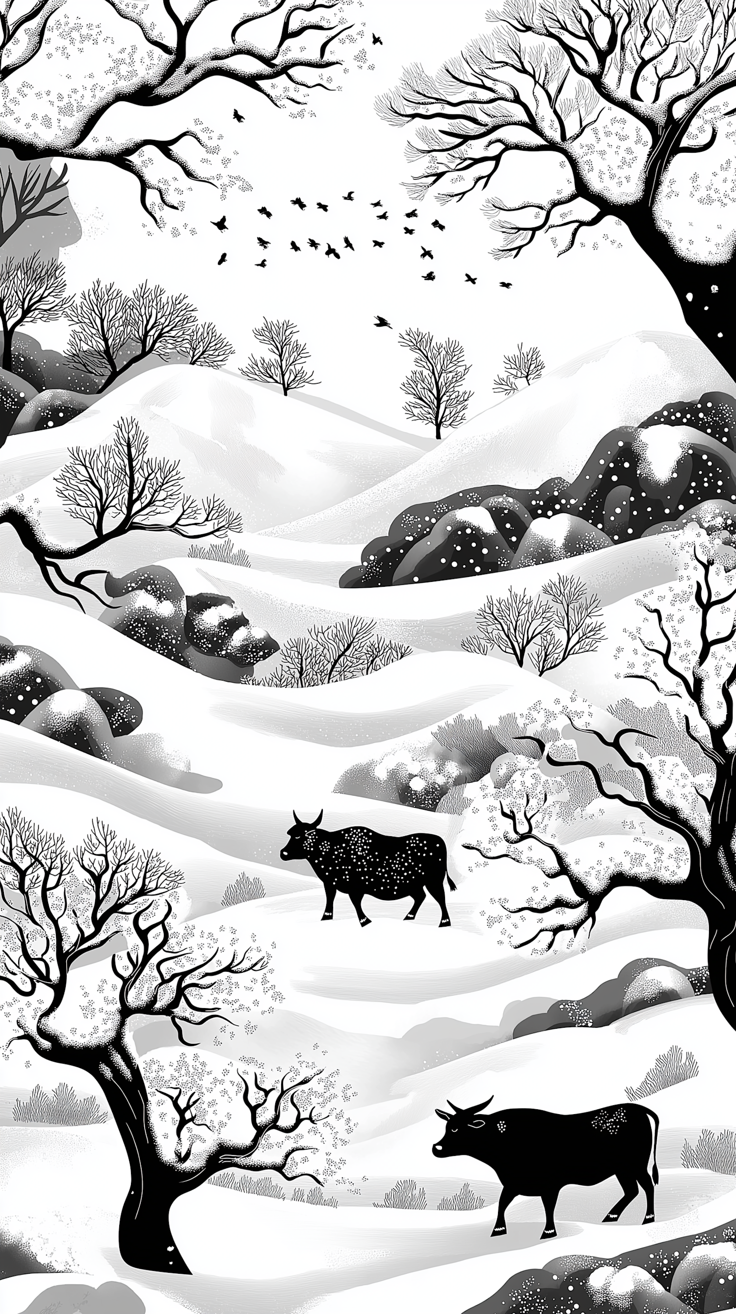 Serene Winter Landscape with Cows