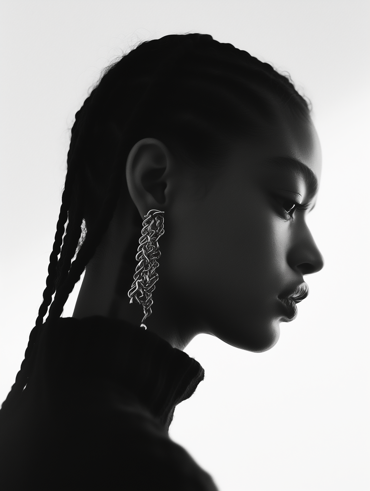 Profile with Braided Hairstyle and Earring