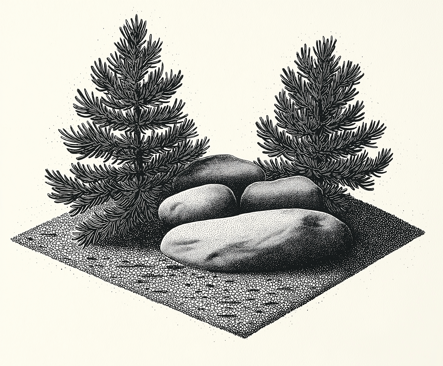 Stippled Nature Scene Illustration