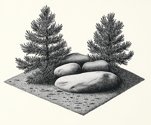 Stippled Nature Scene Illustration