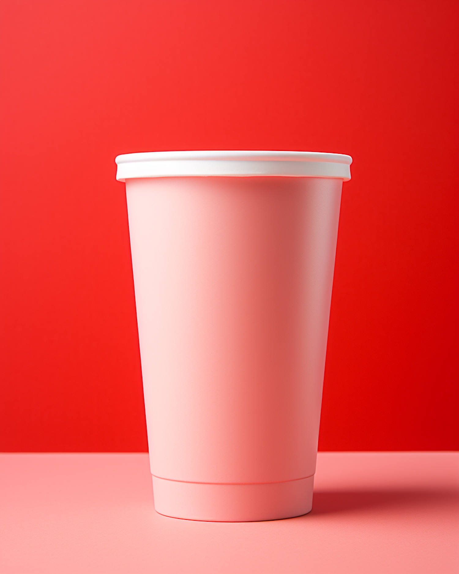 Minimalist Pink Cup with White Rim on Red