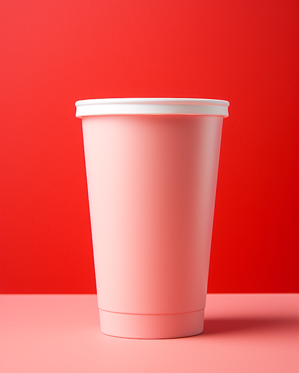 Minimalist Pink Cup with White Rim on Red