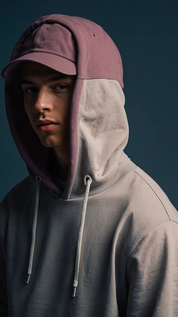 Contemplative Young Man in Hoodie and Cap