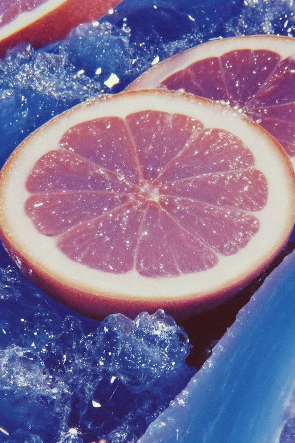 Grapefruit on Blue Ice