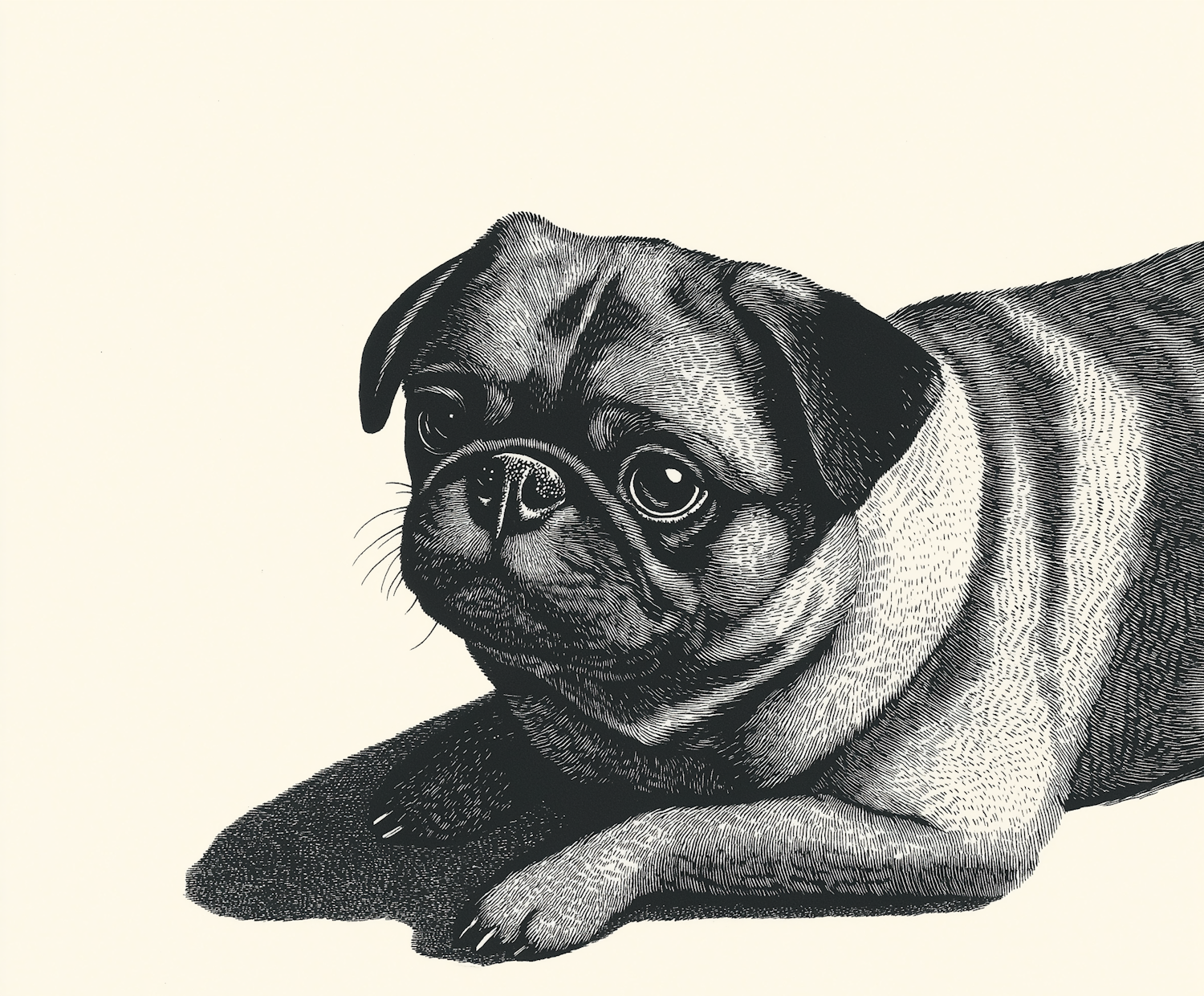 Stylized Monochromatic Pug Illustration