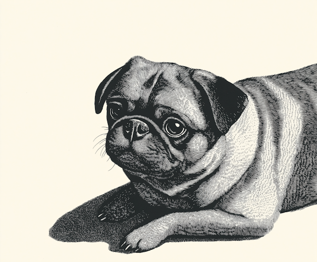 Stylized Monochromatic Pug Illustration