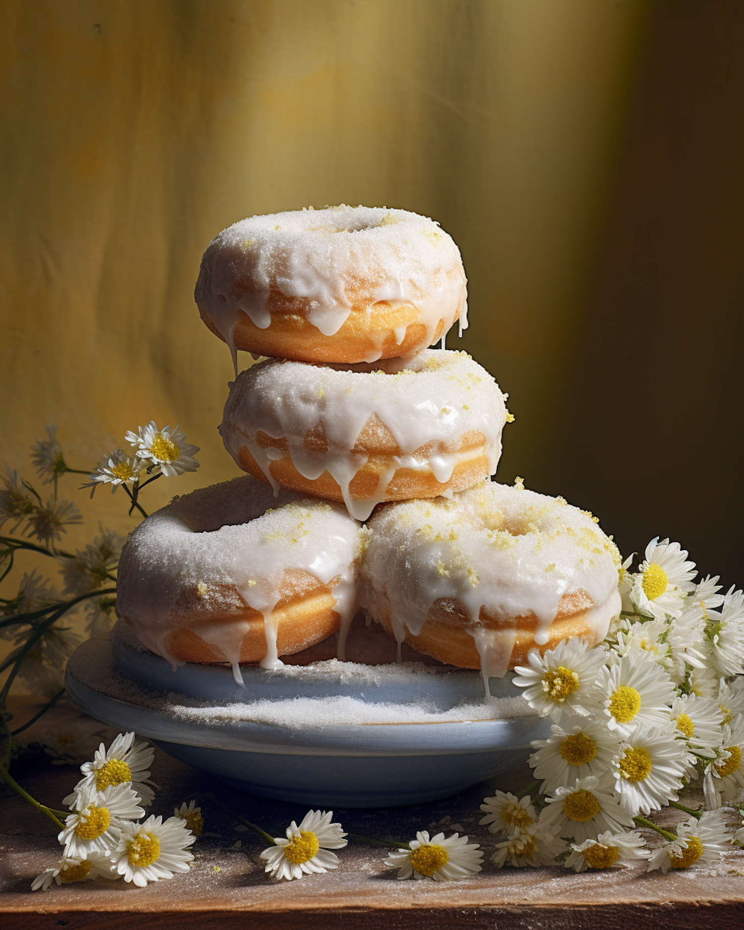 Glazed Donut Stack with Daisy Accents