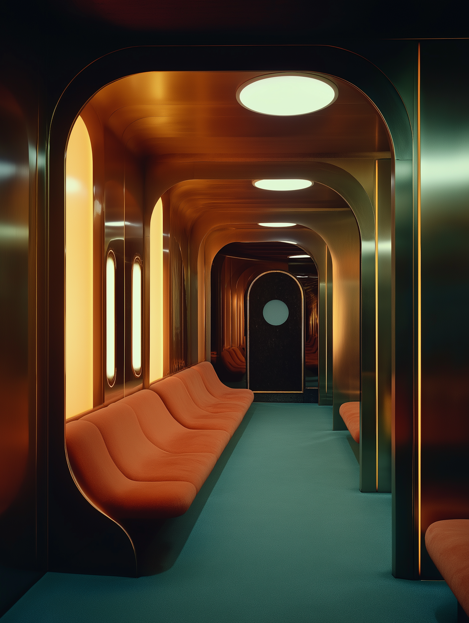 Futuristic Interior with Arched Doorways