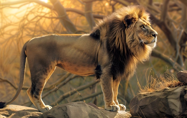 Majestic Lion in Golden Sunlight