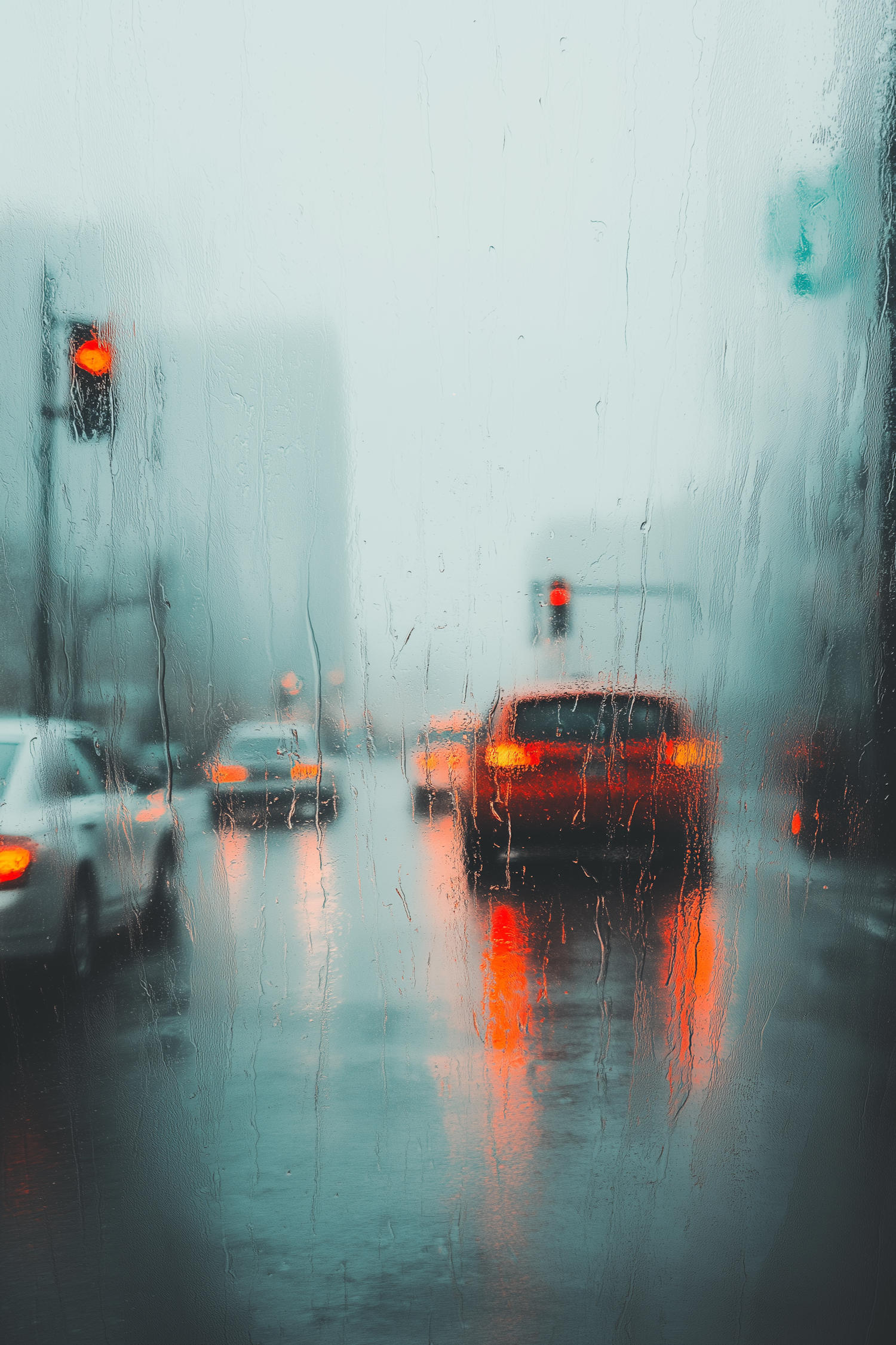 Rainy Urban Scene Through Window